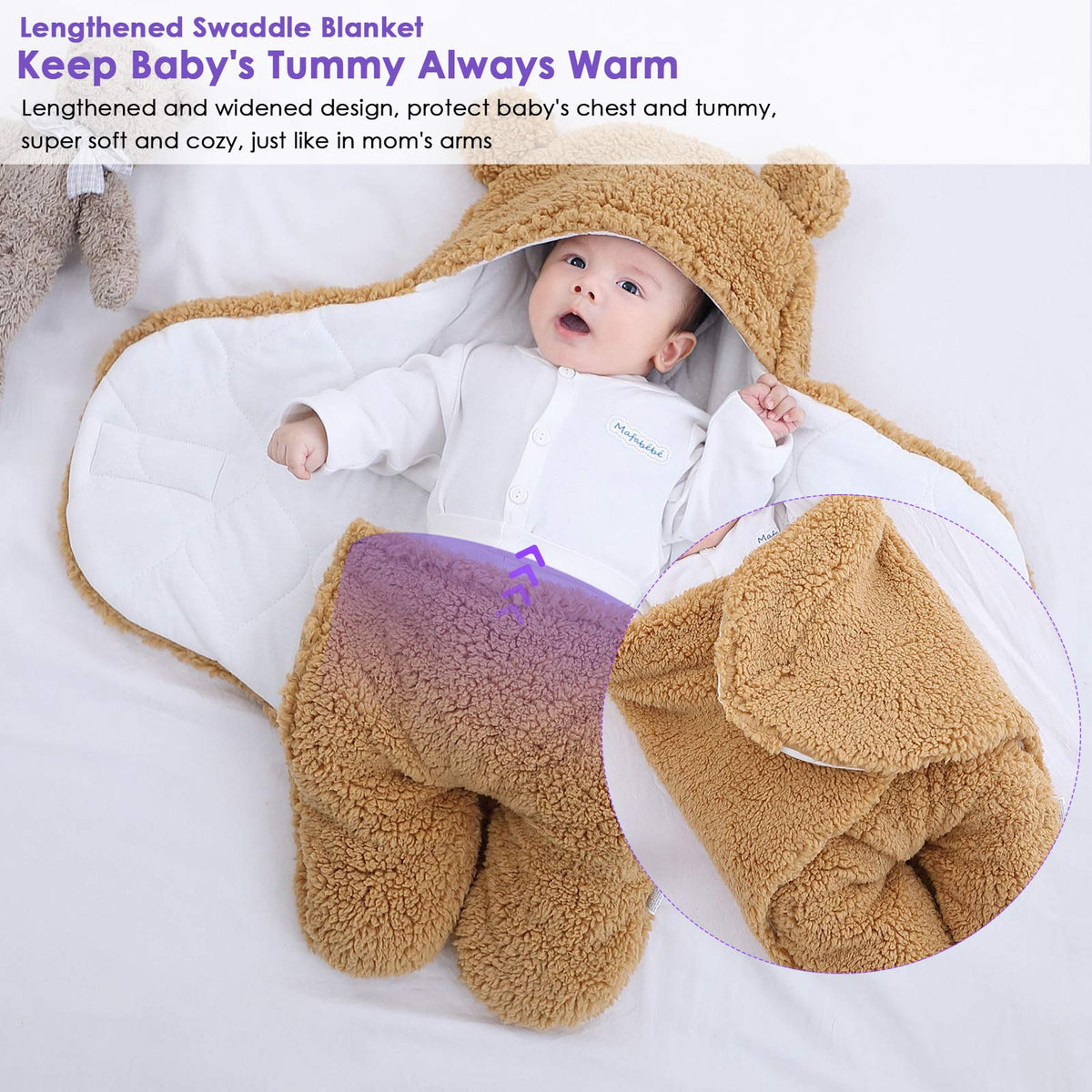 Manta de Felpa para bebé recién Nacido, Manta de recepción Suave con Capucha, Saco de Dormir para niñas de 0 a 6 Meses, Color Caqui