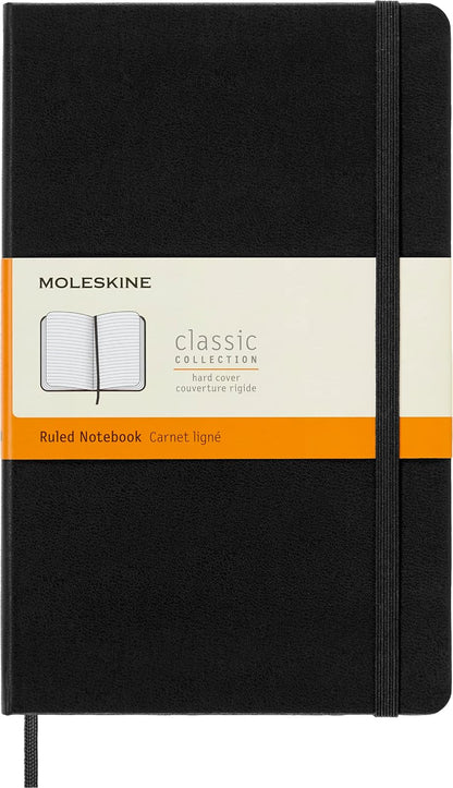 Moleskine Libreta Clásica Grande Negra de Hoja Rayada y Pasta Dura | Cuaderno grande de 5 x 21 cm con 240 páginas rayadas para diario, toma de notas, planificación y escritura diaria.