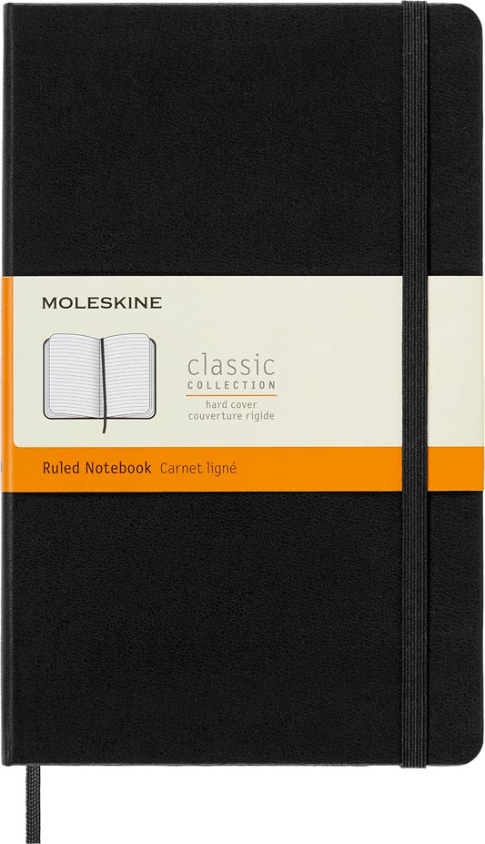 Moleskine Libreta Clásica Grande Negra de Hoja Rayada y Pasta Dura | Cuaderno grande de 5 x 21 cm con 240 páginas rayadas para diario, toma de notas, planificación y escritura diaria.
