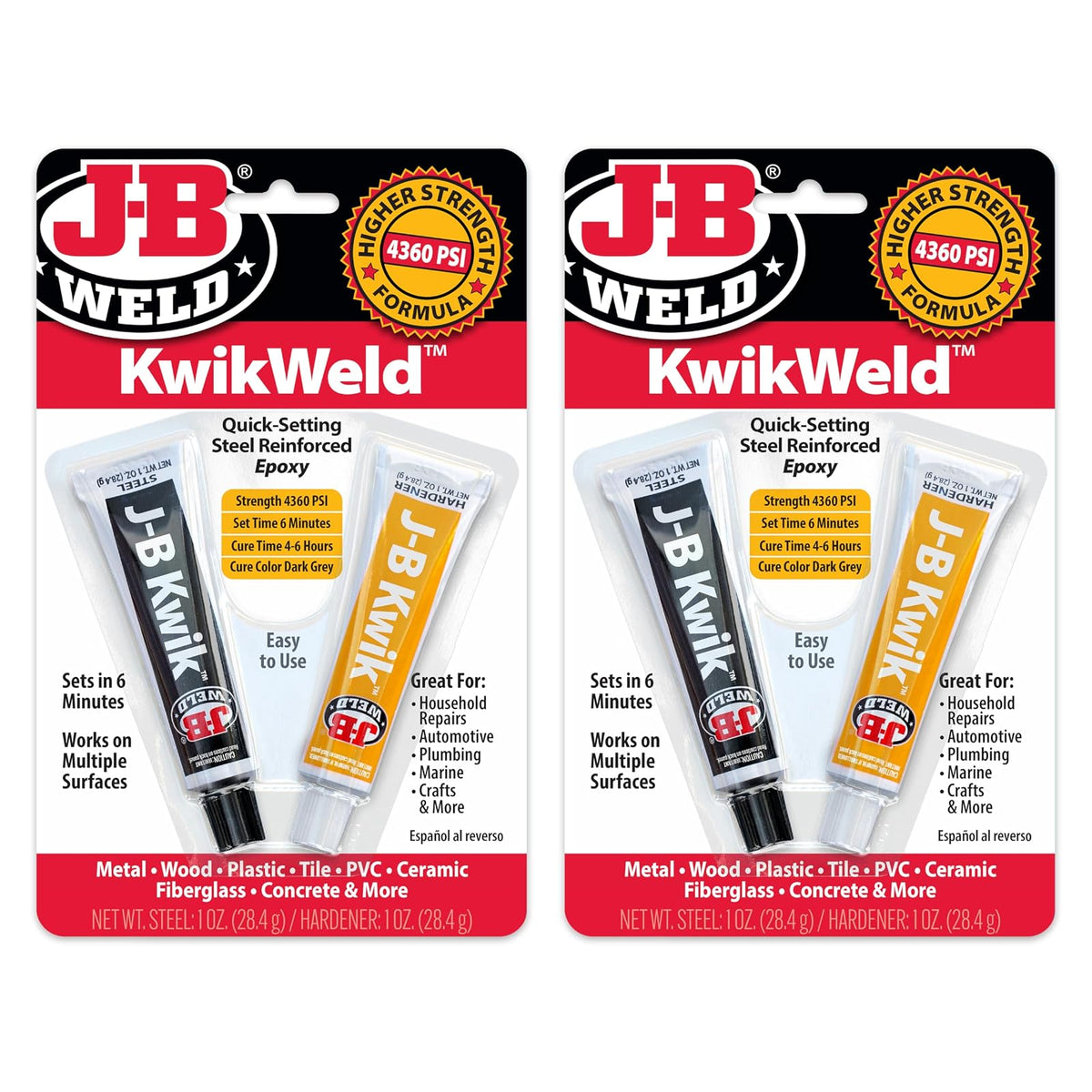 J-B Weld KwikWeld Epoxi Reforzado con Acero, 2 oz - 2 oz - 2 Pack