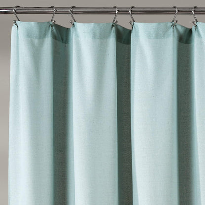 Lush Decor - Cortina de Ducha de Lino con Botones, 72 Pulgadas de Ancho x 72 Pulgadas de Largo, Azul y Blanco Roto, Tela de Cortina de Ducha Azul, Cortina de baño, decoración de baño de Granja