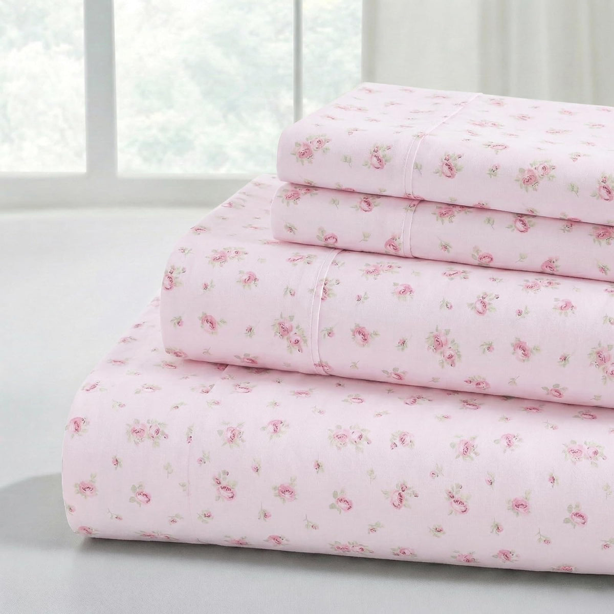 Juego de sábanas de microfibra Amrapur | Juego de sábanas de lujo suave 100% microfibra con estampado de rosas con sábana bajera de bolsillo profundo, sábana plana y 2 fundas de almohada, Blush, Individual, 1, 1