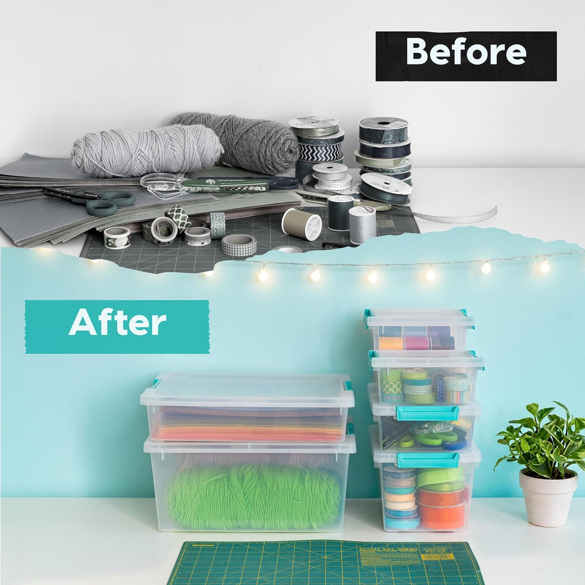 IRIS USA Contenedores de Plástico de 3.8 L con Tapa, Paquete de 6, Bin Sensorial Pequeño, Almacenamiento de Manualidades, Contenedor Organizativo para Hogar, Apilables, Transparente