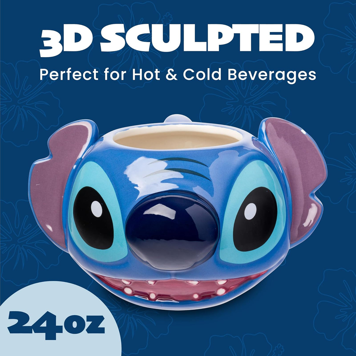 Silver Buffalo Disney Lilo and Stitch - Taza esculpida 3D de cerámica con puntadas, 24 onzas