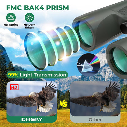 Gosky - Prismáticos HD de 10 x 42 para Adultos con Adaptador de teléfono, prismáticos de Alta Potencia con Prisma BAK4 y Lente FMC, prismáticos Impermeables para observación de Aves, Caza, Viajes,