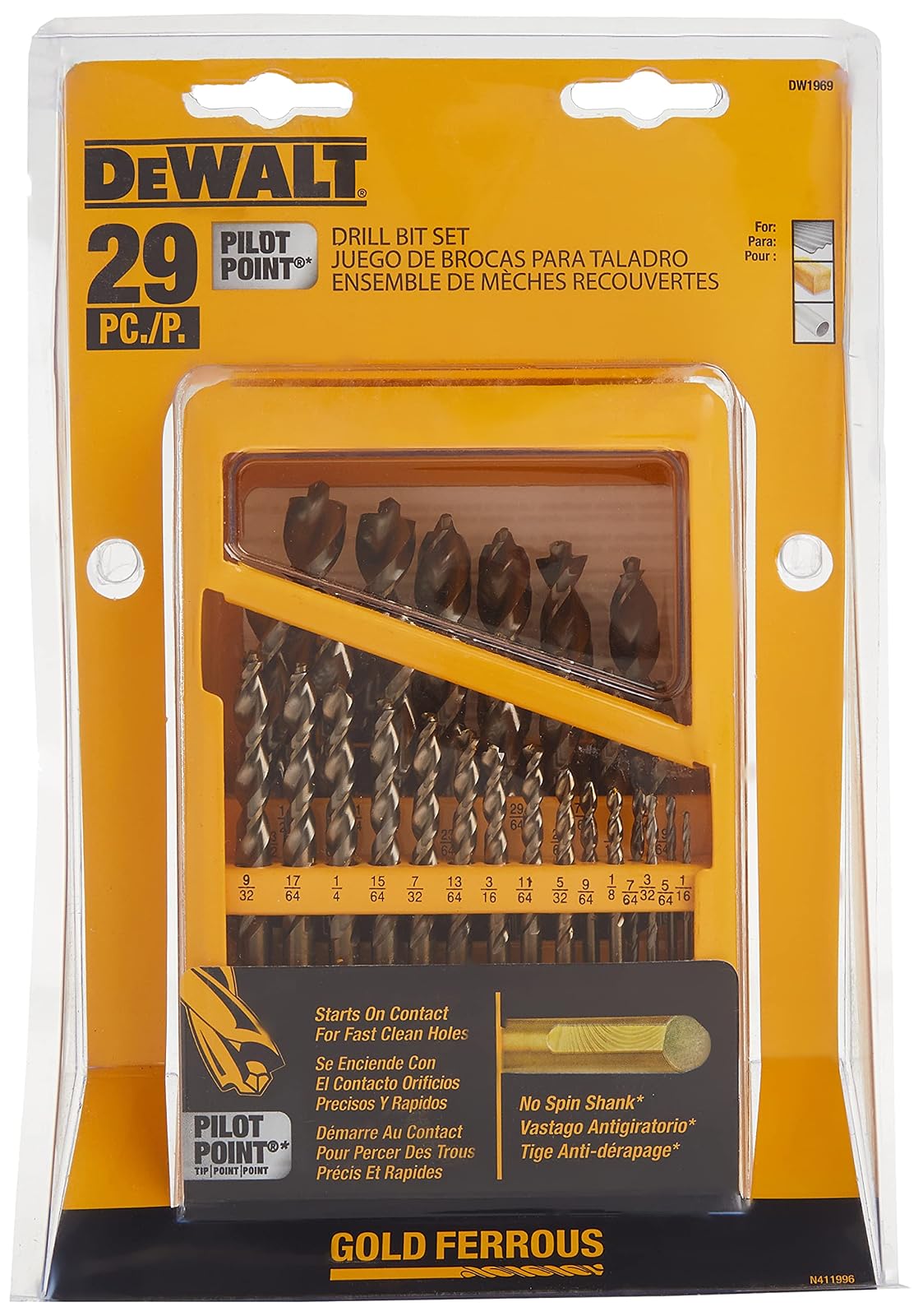DEWALT DW1969 29 Piece Pilot Point Twist Drill Bit Assortment with Metal Index