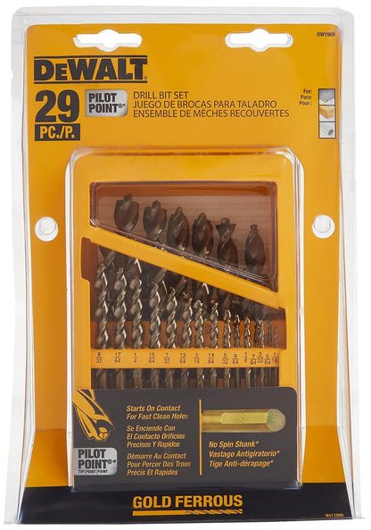 DEWALT DW1969 29 Piece Pilot Point Twist Drill Bit Assortment with Metal Index