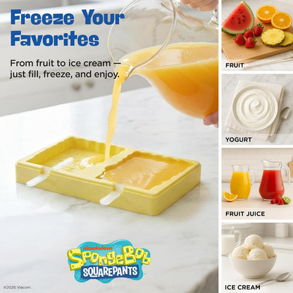 Nickelodeon - Moldes de silicona para paletas con tapa, compacto sin BPA, con Bob Esponja, moldes flexibles para helados y palos, aptos para lavaplatos, juego de 2 moldes para golosinas congeladas