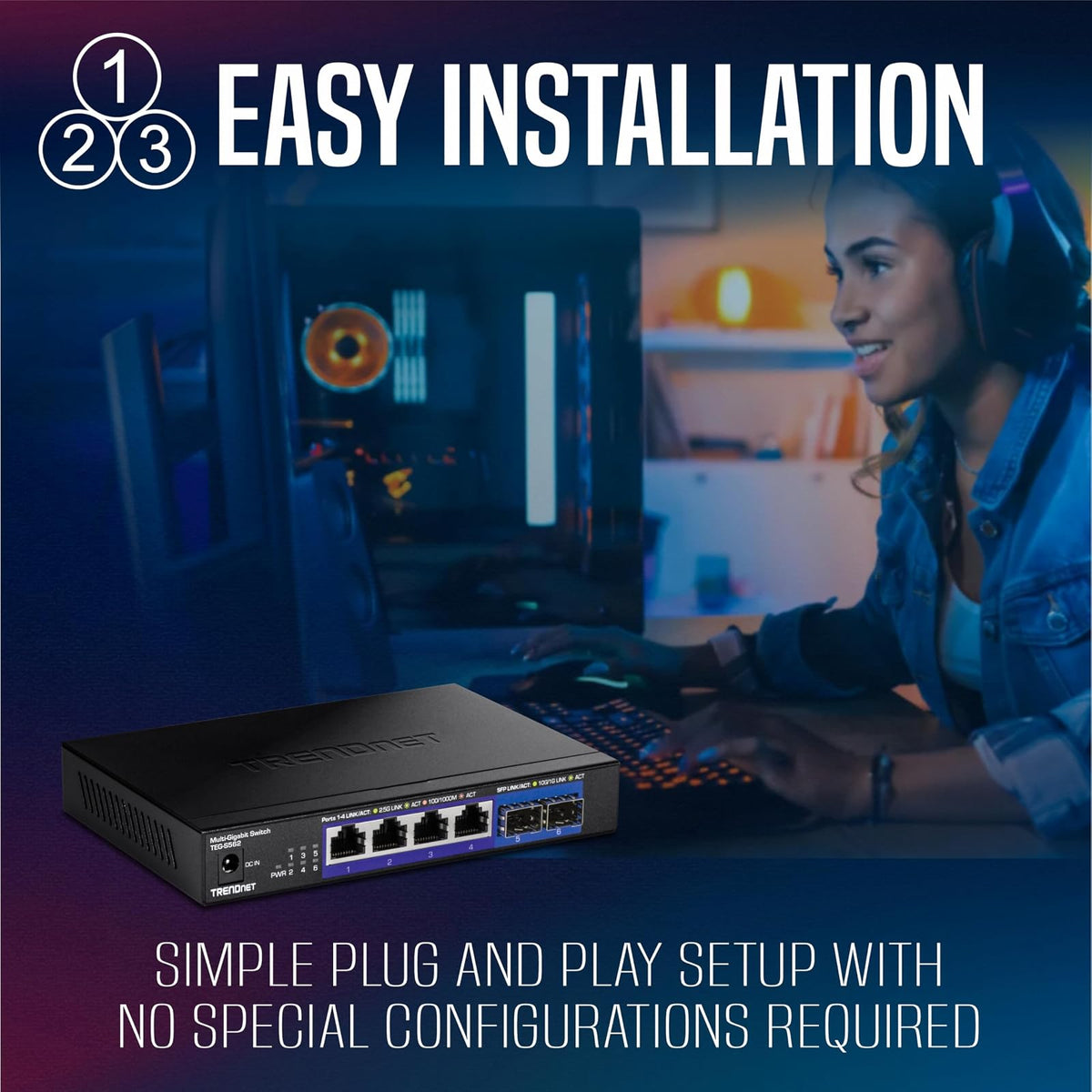 TRENDnet - Interruptor multigig no administrado de 6 Puertos, 4 Puertos 2.5GBASE-T, 2 Puertos SFP+ de 10 G sin Ventilador, diseño Compacto de computadora, Carcasa de Metal, Interruptor Ethernet de