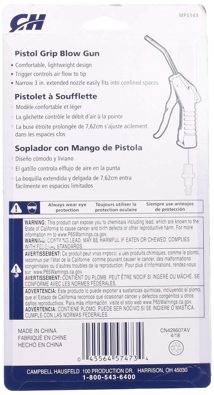 Campbell Hausfeld Pistola de Soplado con Agarre de Pistola MP514300AV