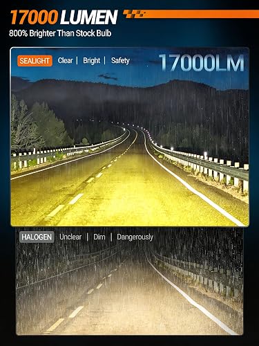 SEALIGHT Focos LED H11/H8/H16 Antiniebla 3500 K Ámbar, 13000 Lm, Paquete de 2