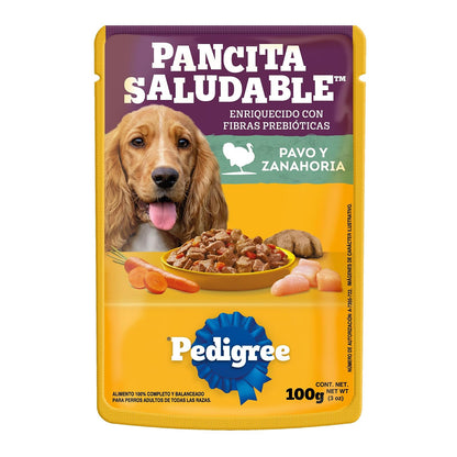 Pedigree - Sobres para Perro Adulto Pancita Saludable, Sabor Pavo y Zanahoria, Omega 6, Zinc, Vitaminas y Minerales, 24 Sobres, 100g c/u