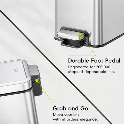 EKO Stella Slim Bote de Basura 10 L con Pedal, Acero Baño