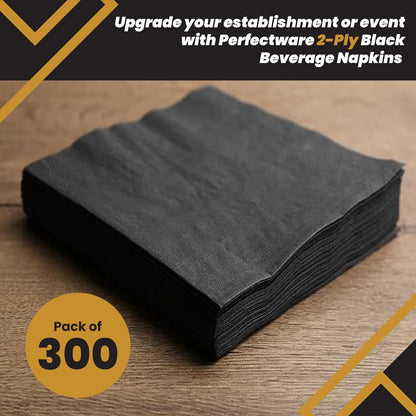 Perfectware - Servilletas de bebidas de 2 capas, 300 unidades, Negro, 10 x 10 cm