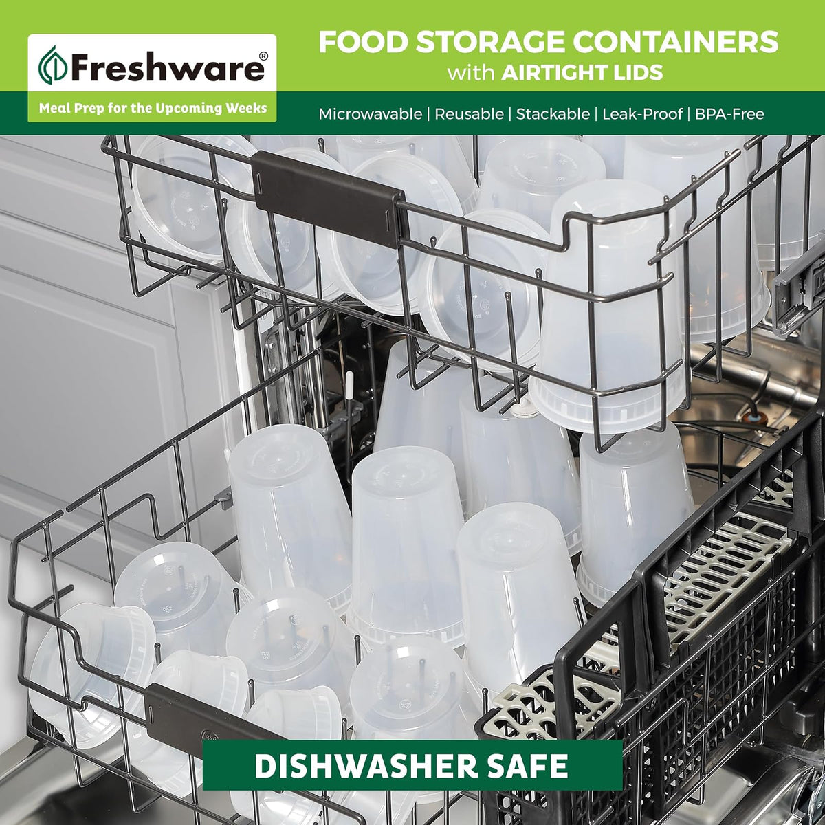 Freshware Recipientes de Almacenamiento de Alimentos | 60 paquetes, 8 16 32 oz, 20 juegos, tapas, plástico, delicatessen, preparación comidas