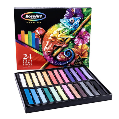 RoseArt Premium - Juego de palos pastel de 24 quilates largos y suaves para profesionales, ricos en pigmentos, colores vivos