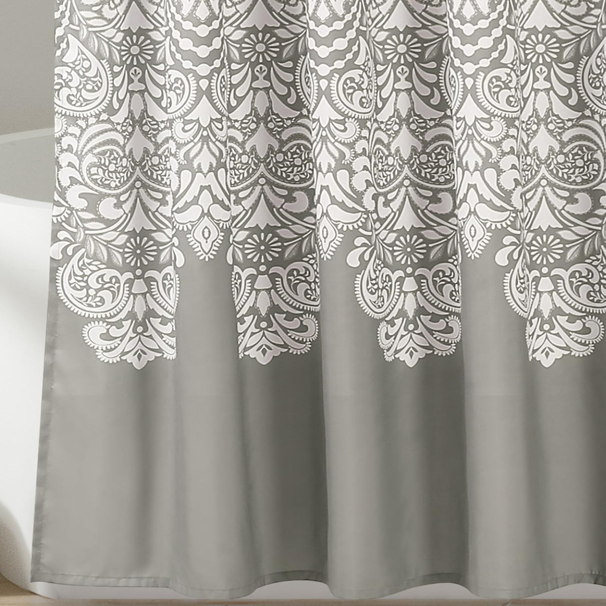 Lush Decor - Cortina de Ducha con medallón Bohemio, diseño Bohemio de Damasco con borlas, 72 x 72 Pulgadas, Color Gris