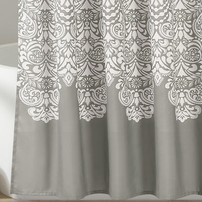 Lush Decor - Cortina de Ducha con medallón Bohemio, diseño Bohemio de Damasco con borlas, 72 x 72 Pulgadas, Color Gris