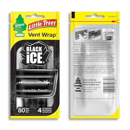 LITTLE TREES - Ambientador para automóvil | La envoltura de ventilación proporciona un aroma duradero, ¡invisiblemente fresco! | Black Ice, 1 paquetes de 4 piezas.