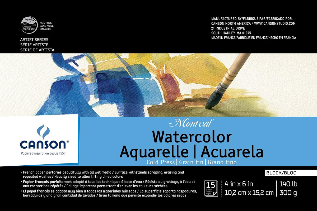 Canson Montval Bloc de Acuarela, Papel 300 g/m², 12 Hojas - 4"X6" - bloque