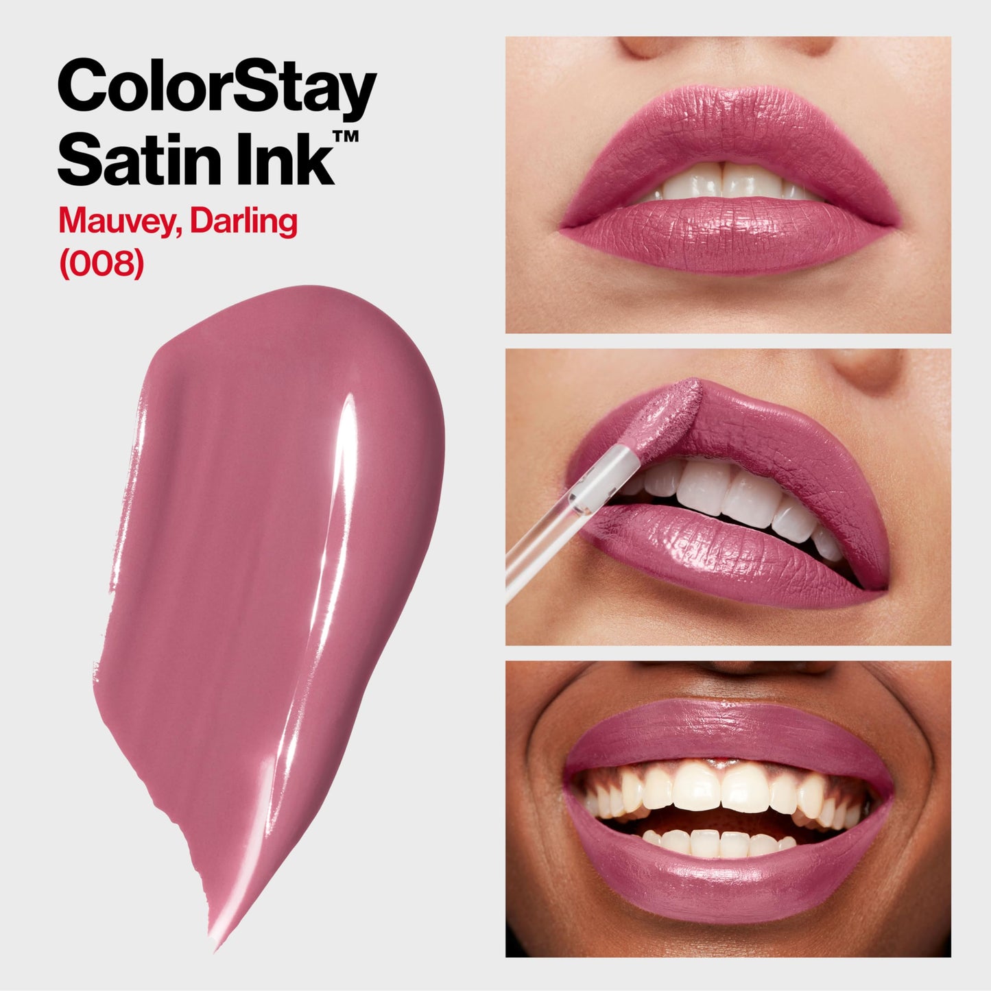 Labial Líquido Revlon ColorStay Satin Ink tono Mauvey, Darling