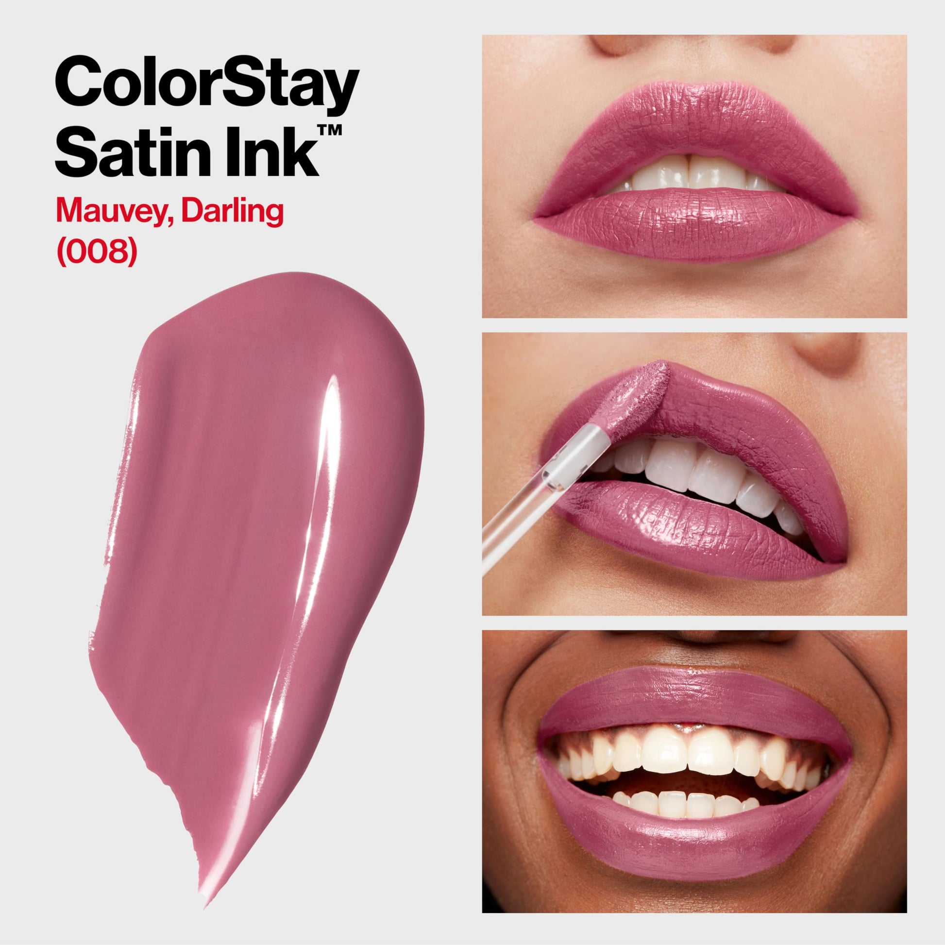 Labial Líquido Revlon ColorStay Satin Ink tono Mauvey, Darling