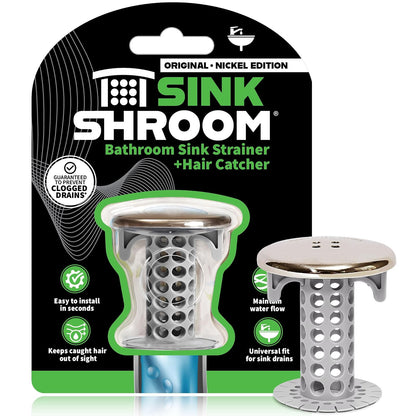 SinkShroom - Protector de desagüe para Lavabo de baño, diseño de níquel - Sinkshroom Níquel Edición - Modern