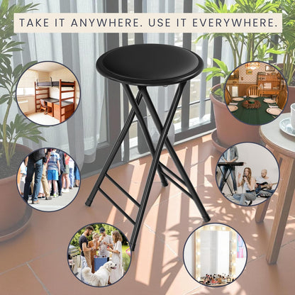 Trademark Home 82-0827 Black Cushioned Folding Stool, 24"
