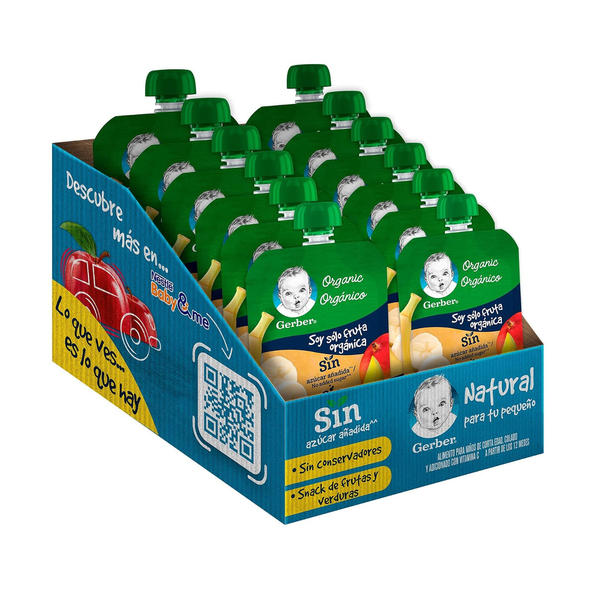 Gerber Papilla Orgánica Pouch Etapa 2 Manzana, Mora y Espinaca, 12 pz - PLÁTANO Y MANGO