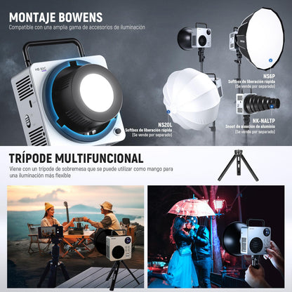 NEEWER HB80C RGBWW Luz Vídeo LED con Batería Incorporada 72Wh y PD 100W Carga Rápida 80W Mini RGB COB Iluminación Continua Foco Fotografía Portátil con Montaje Bowens 2500K-7500K 10400lux/m 18 Efectos