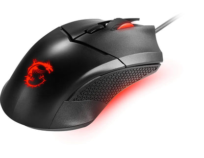 MSI Clutch GM08 - Ratón para juegos simétrico USB, LED rojo, sensor óptico PAW 3519 (4200 DPI), conmutador de hasta 10 mln de clics, sistema de pesas modificables, color negro