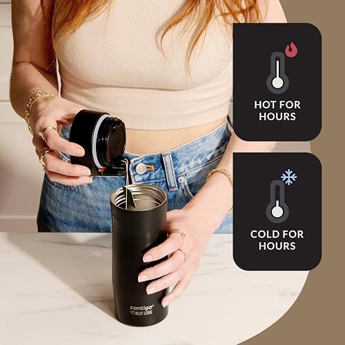 Contigo x Ally Love - Termo de acero inoxidable con aislamiento al vacío, tecnología Autoseal, a prueba de derrames, mantiene el frío 24 h y el calor 11 h, sin BPA, 473 ml, West Loop 3.0, Licorice