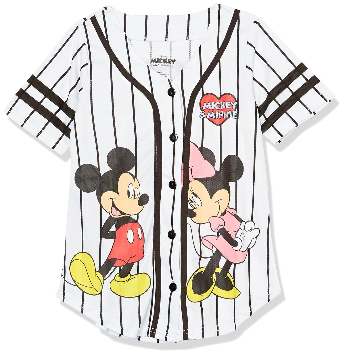 Disney Mickey & Minnie Mouse Playera de Béisbol para Niña - 10-12 - Blanco - Negro
