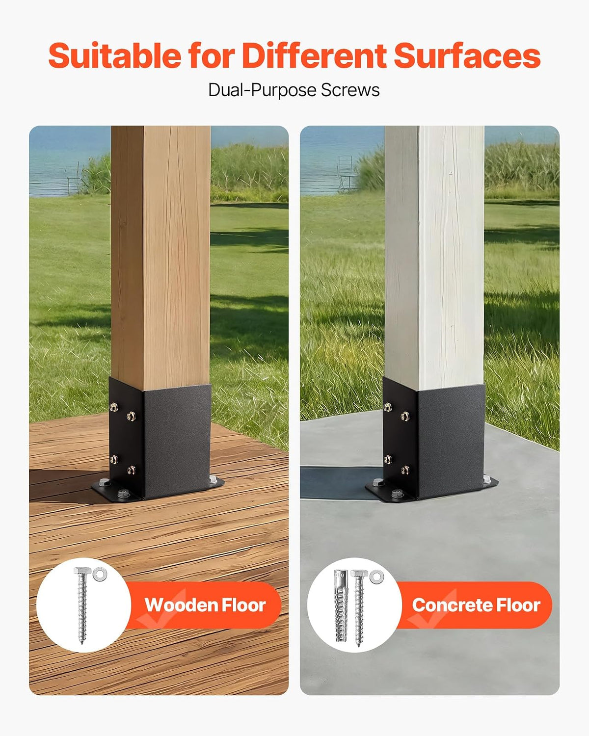 VEVOR 10 Piezas Soportes para Postes de Madera 4" x 4"(102x102 mm) Base Interna de Poste de Acero al Carbono para Anclaje de Poste con Recubrimiento en Polvo para de Soporte, Terraza, Negro