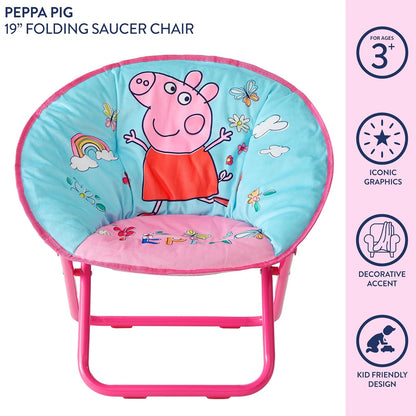 Idea Nuova Peppa Pig - Silla Plegable de 19 Pulgadas para recámara, Sala de Juegos o Sala de televisión, Silla para niños pequeños con Marco de Metal Plegable, portátil y cómoda, a Partir de 3 años