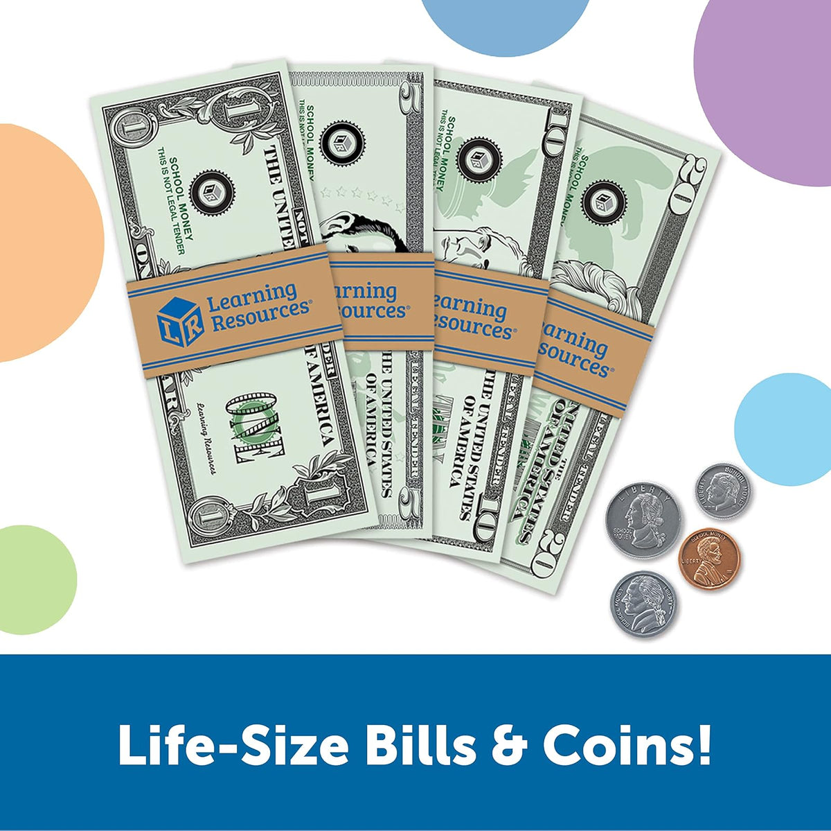 Learning Resources Pretend & Play - Play Money, Dinero para Niños, Billetes y Monedas, Desarrolla Habilidades de Matematicas Basica, 150 Piezas, Edades 3+