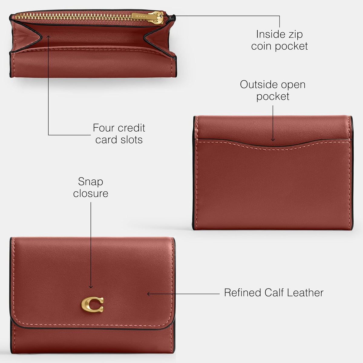 Coach Essential - Funda para tarjetas con solapa, B4/Merlot