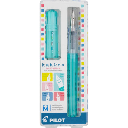 PILOT Pluma Fuente Kakuno, barril color aqua traslúcido, punto mediano, estuche con una pieza