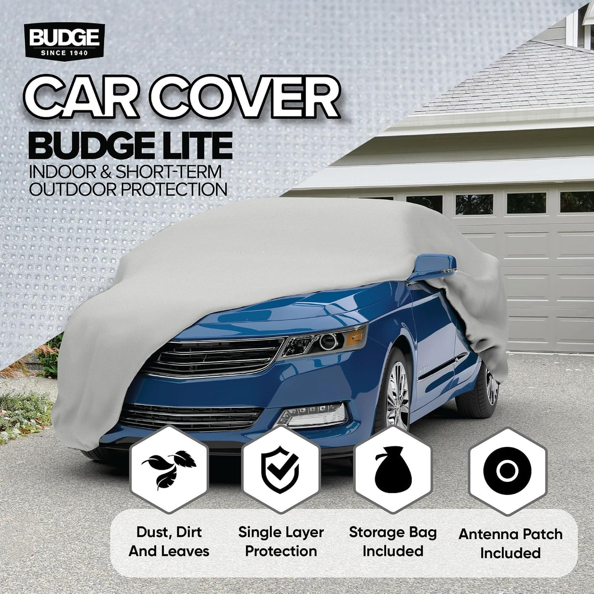 Budge Lite Funda de Automóvil, Se Adapta a sedanes de hasta 398.78 cm, B-1 - (Polipropileno, Gris), Gris, Size 5: Fits Cars up to 22' Long