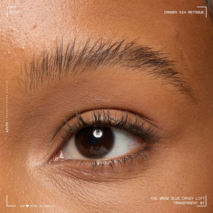NYX Professional Makeup The Brow Glue Crazy Lift, Gel de Cejas con fijación extrema por 24H, efecto laminado, cepillo integrado para precisión, 7ml - (Transparente)