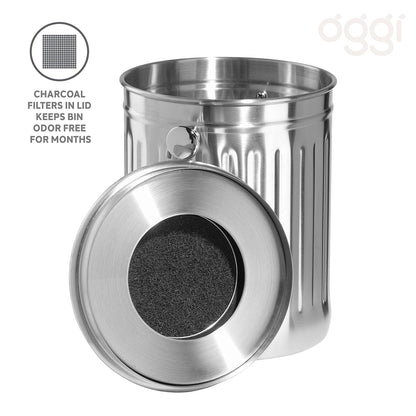 Oggi - Contenedor de compostaje para encimera con Tapa de 1 galón para Interior con Filtro de carbón, contenedor de compostaje de Acero Inoxidable, cubeta Ideal para Cocina y Productos ecológicos