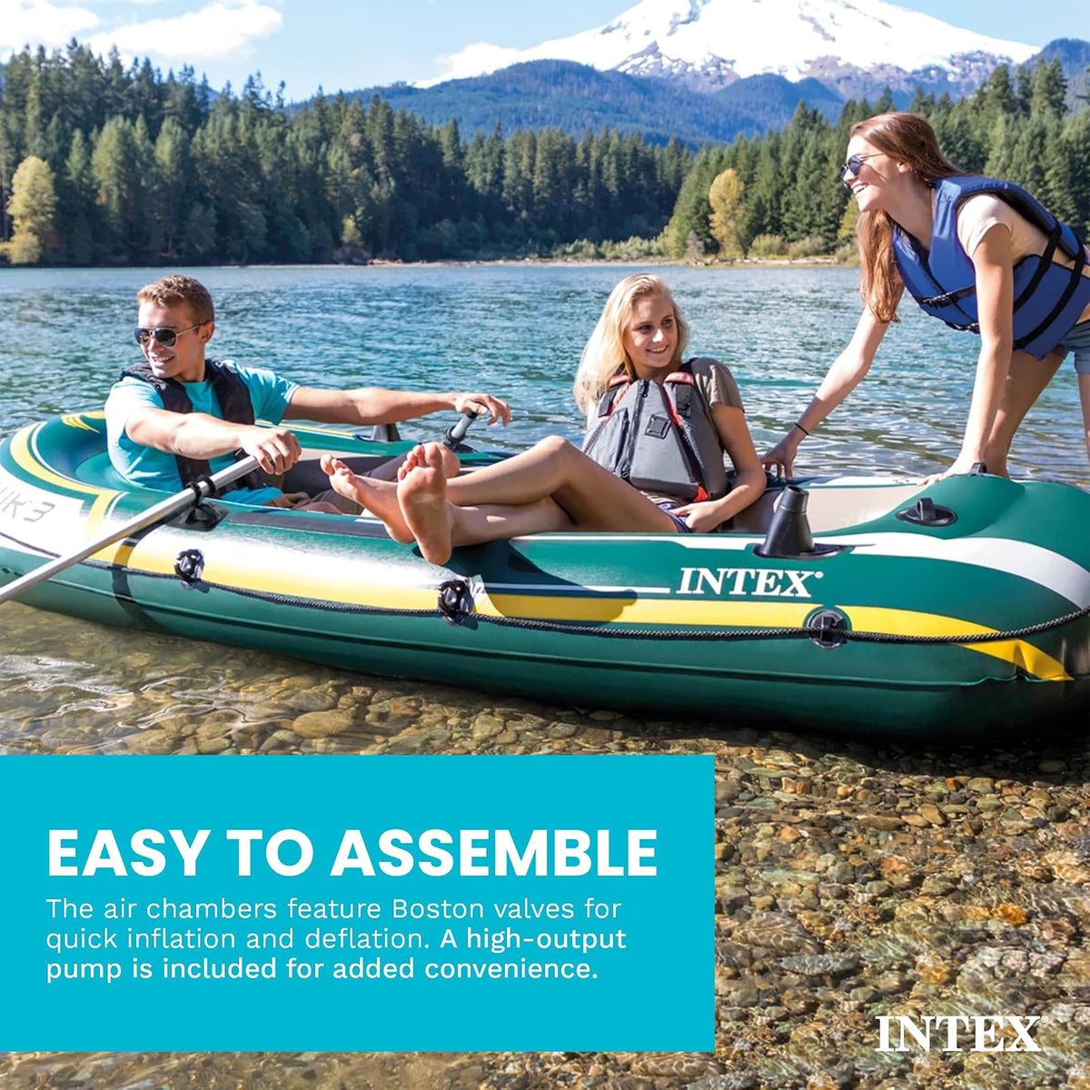 Serie Inflable INTEX Seahawk para Botes: Incluye remos de Lujo y Bomba de Alto Rendimiento, PVC superfuerte, Soportes para caña de Pescar, cerraduras de remos soldadas, asa de Agarre Resistente