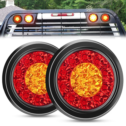 Nilight TL-183 Luz Trasera Redonda de 4 Pulgadas, 2 Unidades, 16 LED Rojo/Ámbar, IP67 para Camión/Remolque