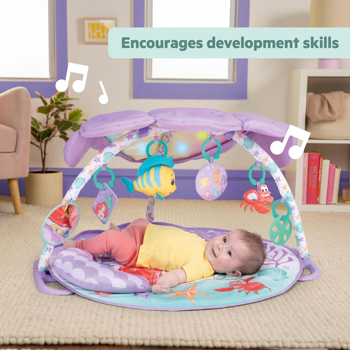 Bright Starts Gimnasio de Actividades de La Sirenita con Luces, para bebé, con Juguetes Colgantes y un cojín, 0 Meses en adelante