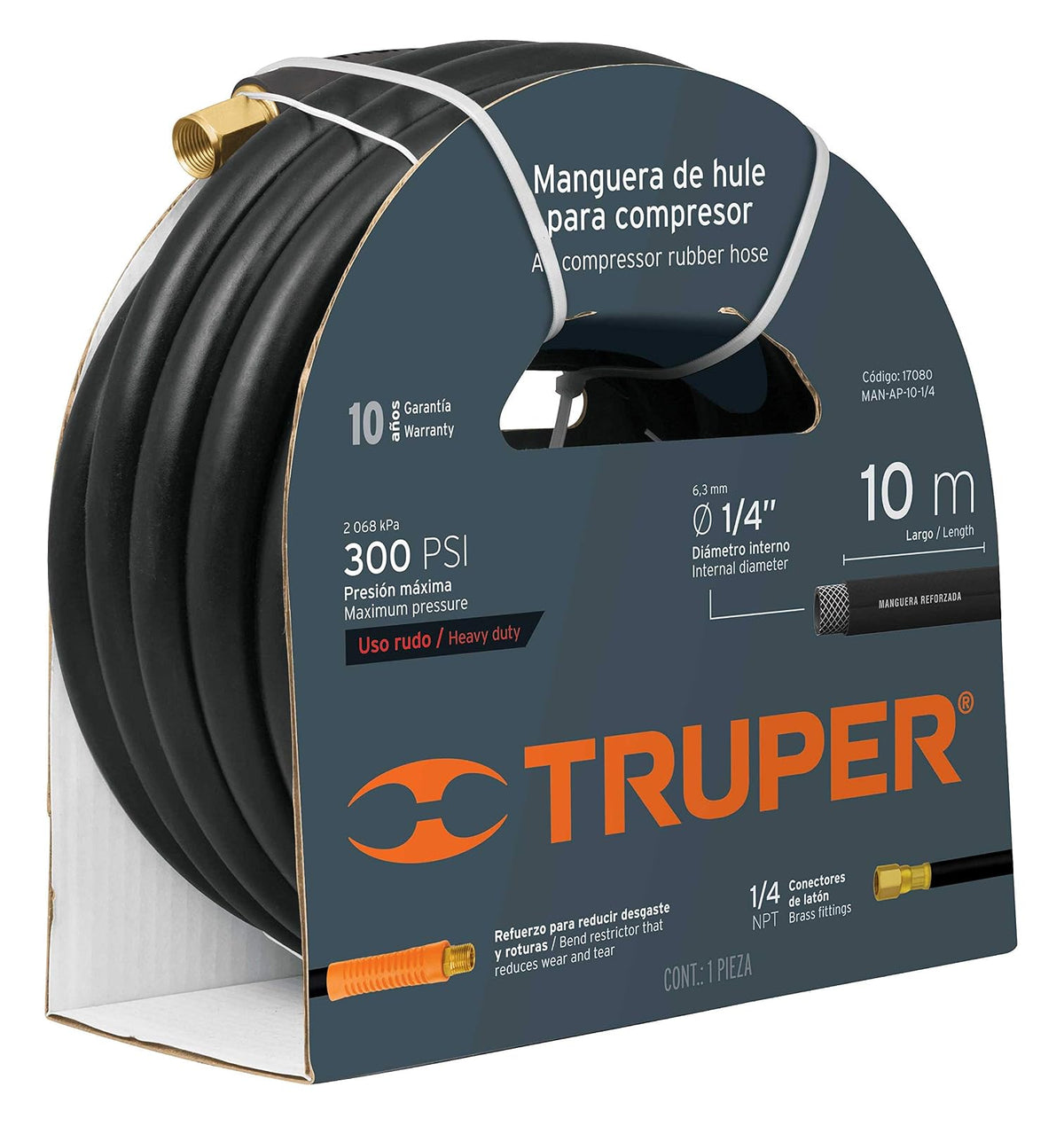 Truper Manguera para Alta Presión con Conexiones de Latón, para Herramienta Neumática - 15 m - 1 - 4"