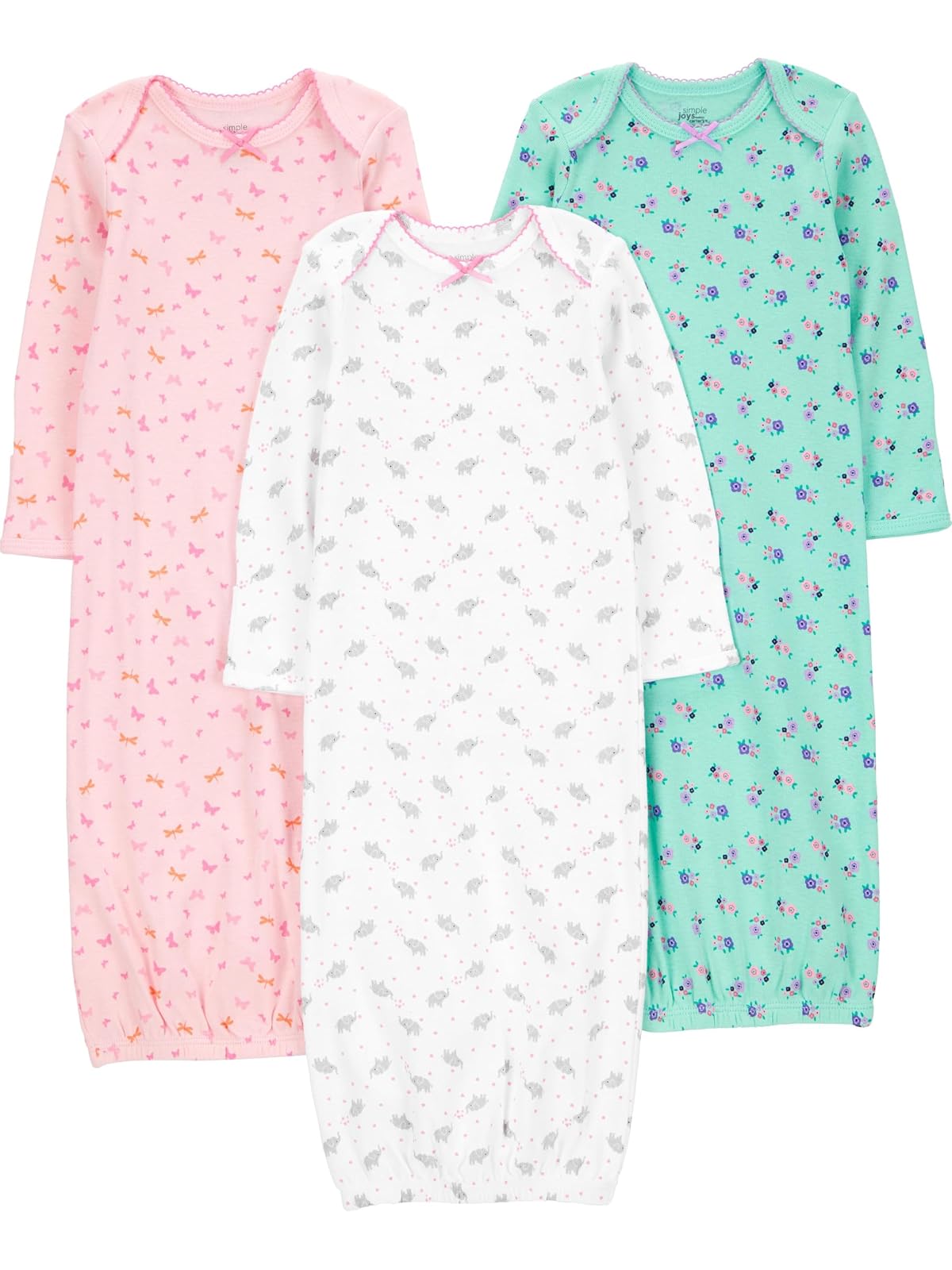 Simple Joys by Carter's 3-Pack Cotton Sleeper Gown Conjuntos y Accesorios para Dormir bebés niñas - Recién Nacido - Rosa - Verde Menta - Blanco