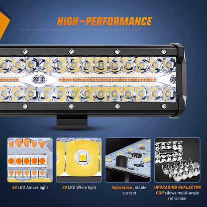 Nilight - Barra de luz LED de 12 pulgadas, 300 W, luz estroboscópica blanca ámbar, 6 modos con función de memoria, todoterreno, camión, todoterreno, SUV, cabina con kit de arnés de cableado de 16 AWG