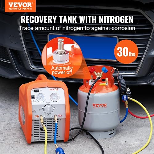 VEVOR - Tanque de recuperación de refrigerante con Interruptor de Flotador, 30 Libras. Capacidad AC - Tanque de recuperación con Adaptador de ¼ a ½, Tanque de recuperación Reutilizable HVAC para Todo