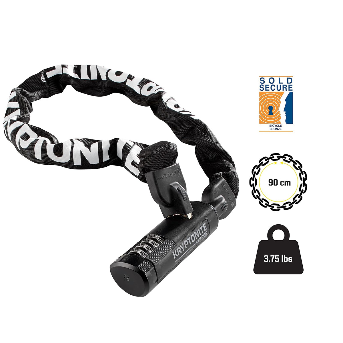 Kryptonite Keeper 790 - Candado combinado de cadena para bicicleta, 3 pies de largo, resistente y antirrobo, vendido, bloqueo de cadena de bicicleta, 4 dígitos reiniciable, cerradura de combinación