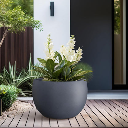 Kante - Maceta Redonda de hormigón de 15.7 Pulgadas de diámetro, para Exteriores e Interiores, con Orificio de Drenaje y tapón de Goma para jardín, Patio, balcón, hogar, carbón